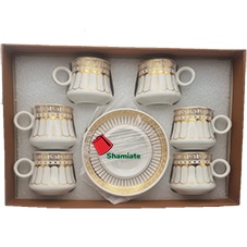 Ensemble de 6 tasses à café et soucoupes décorées en blanc doré/LM49-3