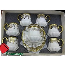 Ensemble de 6 tasses à café et soucoupes décorées en blanc doré/LM49-2