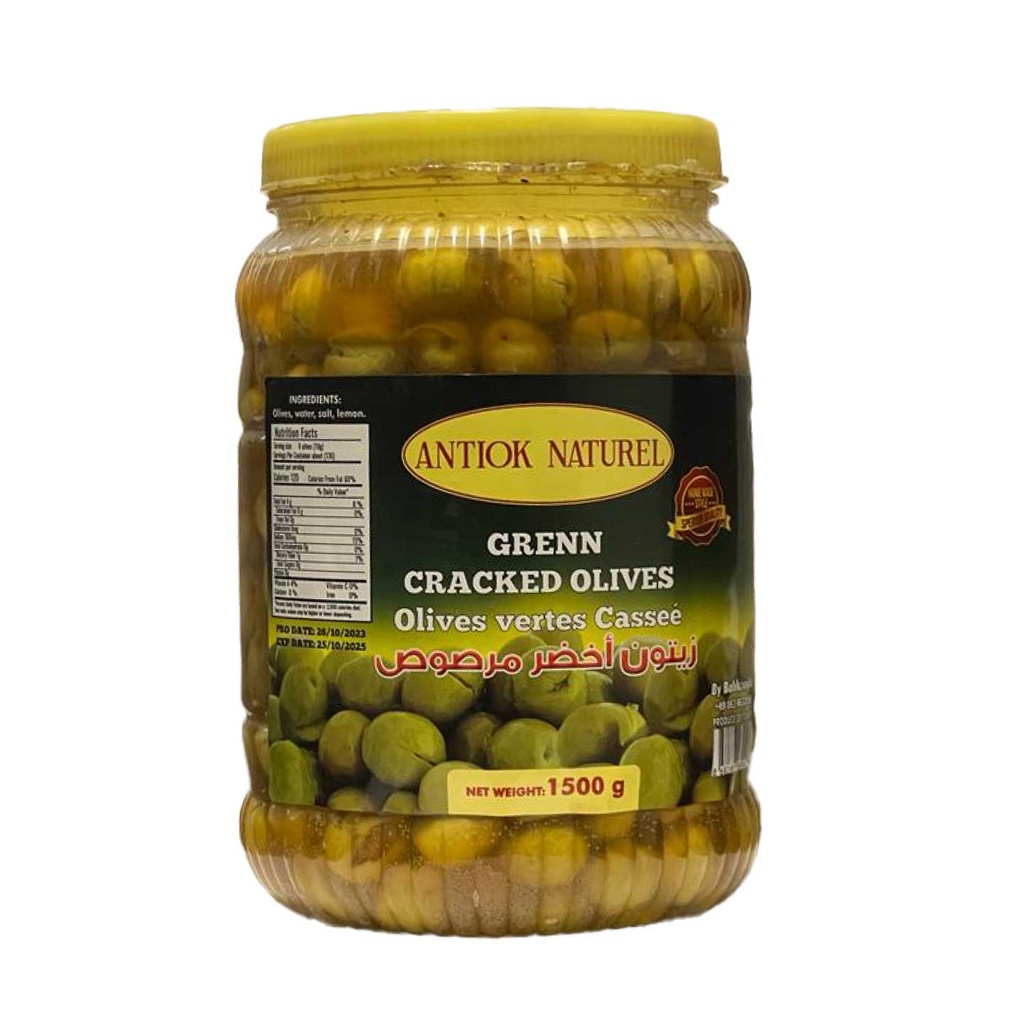 Olives Vertes (Antiok Naturel, Cassées, 1.5 Kg, 6 Pièces)